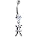 Cubic Zirconia Zodiac PISCES Dangle Belly Ring