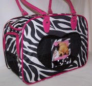 Designer Pet Carrier Zebra and Pink with Heart Shaped Window