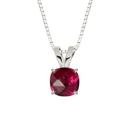 10k White Gold Checkerboard Cushion Created Ruby Gemstone Pendant Necklace... by 