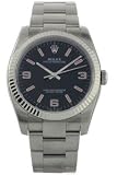 Rolex Oyster Perpetual Silver Diamond Dial 18kt White Gold Fluted Bezel Stainless Steel Mens Watch 116034SDO