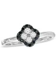 Ze White Gold 1/4ct tw White and Black Diamond Clover Ring