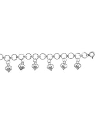 Sterling Silver Charm Bracelet w/ Dangling Hearts