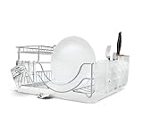simplehuman Flip-Top Dishrack with Bamboo Knife Block, Stainless Steel
