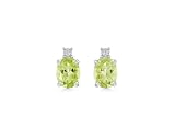 Sterling Silver 7x5 Oval Peridot and Diamond-Accent Post Earrings