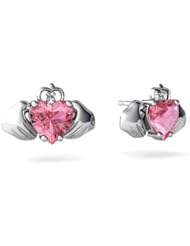 Created Pink Sapphire 14kt White Gold Celtic Claddagh Earrings