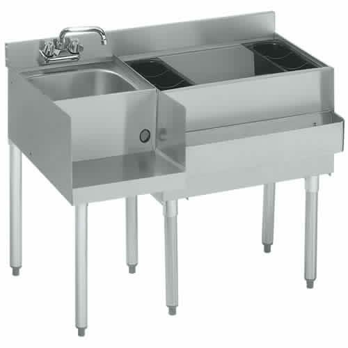 Krowne Metal 18-W42R-7 Ice Bin/Cocktail Unit with Blender Station 42 Length x 22-1/2 Front to Back 24 Ice Bin on Right with 7 Circuit Cold Plate 80 Lb. Bottle Rack 1800 Series