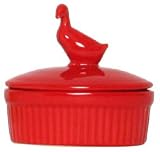 Stoneware Pottery Red Pate Dish with Goose Top Cover 5"L, 4.75"W, 2"H Set of 2