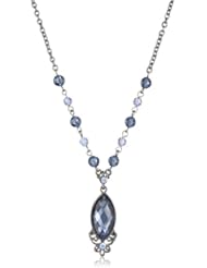 1928 Jewelry "Blue Bayou" Jet Montana Navette Adjustable Necklace, 16"