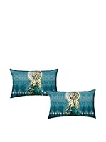 Tele d'autore by MANIFATTURE COTONIERE Set Funda De Almohada 2 Uds. Mucha-La Luna (Turquesa)