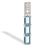14K White Gold Genuine Emerald-cut Aquamarine and Diamond 3-Stone Pendant
