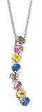 14K White Gold Journey Shaped Designer Pendant, Enhanced with Bezel Set Diamonds and Precious Color Stones, Sliding on a 16 Cable-Chain Necklace.(GH-Color, SI-Clarity; c.t.t.w 0.05CT, Precious Stones 1.75CT)
