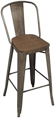 Tabouret Bistro Wood Seat Modern Vintage Finish Bar Stools (Set of 2)