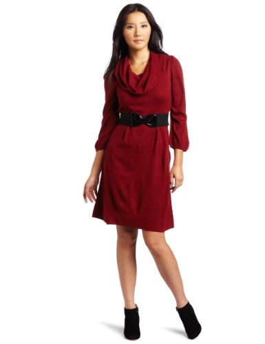 AGB Women's Sweater Dress with Oversized Neck design, Heather Red, X-Large