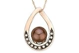 8-9mm Chocolate Cultured Pearl and 1/10 Carat Diamond 14K Pink Gold Pendant w/Chain