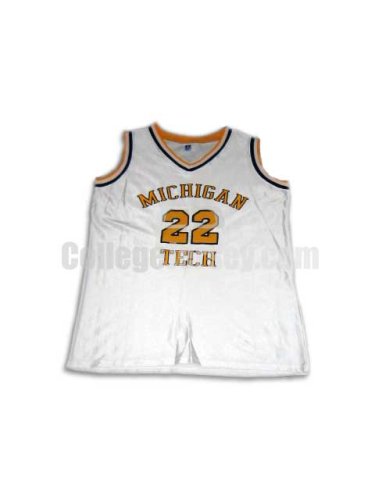 White No. 22 Game Used Michigan Tech Champion Basketball Jersey
