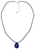 14k Gold Filled Lapis Bead Necklace w/ Pear Shaped Briolette, 16-18"