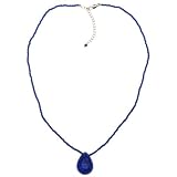 14k Gold Filled Lapis Bead Necklace with Pear Shaped Briolette, 16-18