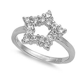 Sterling Silver Ring w/ CZ Star - High Polish - size 4: Jewelry