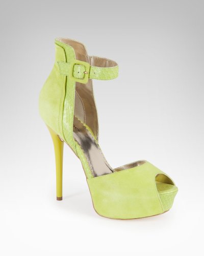 Bebe Lucie Leather Peep Toe Sandal Lime Punch Size 8 B(M) US