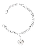 Sterling Silver Diamond Stamped Heart Charm Bracelet, 6.75