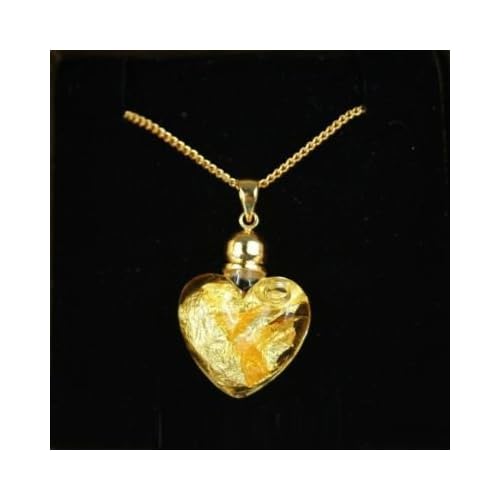 Heart Shaped Glass Pendant Filled with Pure 24k Gold Leaf with Chain Heart Shaped Glass Pendant Filled with Pure 24k Gold Leaf with Chain