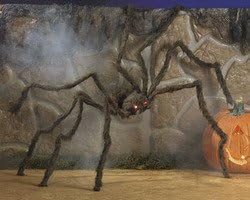 GIANT HALLOWEEN HAIRY SPIDER DECORATION - LED LIGHT UP RED EYES - HUGE 30 INCH LEGS!