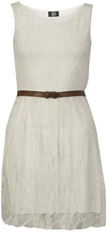 Aislinn Womens Sleeveless Belted Floral Lace Skater Dress Top M/L (UK 12-14) Cream