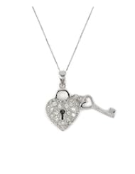 .925 Sterling Silver Lock and Key CZ Charm Pendant Necklace 18"