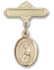 14K Gold Baby Badge with St. Regina Charm and Polished Badge Pin