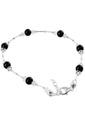 925 Sterling Silver Swarovski Crystal Elements Black Onyx Beads s Adjustable Anklet