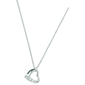 Elements Sterling Silver Ladies' P935C Clear Cubic Zirconia Open Heart Pendant. 46cm Curb Chain