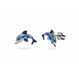 Sterling Silver Blue Enamel Dolphin Kid's Earrings