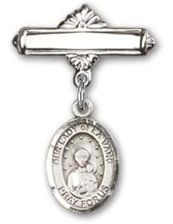 Sterling Silver Baby Badge with Our Lady of la Vang Charm and Polished Badge Pin