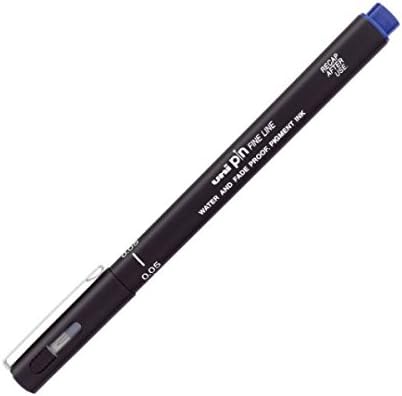 Uni PIN 005-200 0.05mm Technical Drawing Marker Pen -12 Pcs(Blue)-FINE LINE WATER AND FADE PROOF PIGMENT INK-Uni Mitsubishi Pencil / Attached With Dbmier A750 Mini Notebook