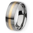 14k Gold Inlaid Brushed Titanium Ring (8.0 mm) With Wood Box - Sizes 6-13