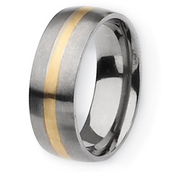 14k Gold Inlaid Brushed Titanium Ring (8.0 mm) With Wood Box - Sizes 6-13