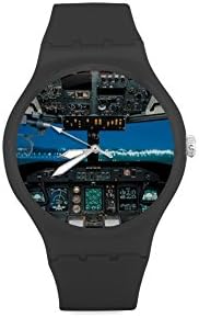Airplane Cockpit / Aircraft Cockpit Pattern Unisex Round Rubber Sport Watch, Watch Face Diameter: 1.58"