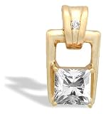 14K Yellow Gold Genuine Square White Topaz and Diamond Art-Deco Pendant