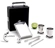 Black Leather 7 Piece "Mini Bar on the Go" with Flask, Tongs, Two Cups and More!
