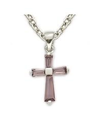 .925 Sterling Silver February Amethyst Birthstone Baby Cross Pendant Necklaces Birthstone Jewelry Birthstone Baby Cross Pendant Necklaces Gift Boxed w/Chain Necklace 13" (Including Lobster Claw) Gift Boxed