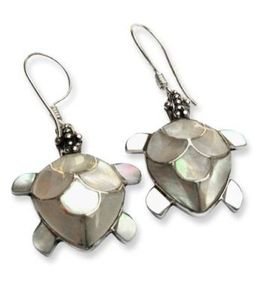 Hawaii Sterling Silver Pierced Earrings Shell Turtle