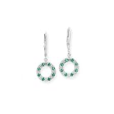 10K White Gold 0.01 ct. Diamond with Alternating 1/3 ct. Emerald Dangle Earrings