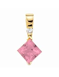 14K Yellow Gold Princess Cut Pink Tourmaline and Diamond Pendant -- LIFETIME WARRANTY