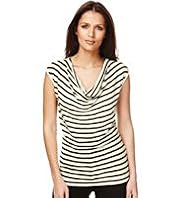 Autograph Cowl Neck Striped Drape Top with Linen