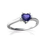 14K White Gold Heart Created Sapphire Ring