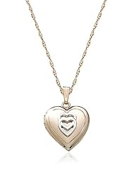 Two-Tone 14k Gold-Filled Heart with Double Heart Applique Locket Necklace, 18"