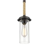 YOBO Lighting Vintage Glass Pendant Light with Hemp Rope