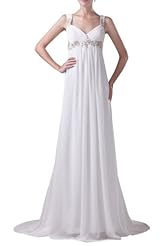 V-neck Chiffon Corset Empire   Waistline Crystal Beaded Evening Dress 