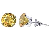 7 MM Round Citrine Cubic Zirconia .925 Sterling Silver Post Stud Earrings