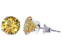 Round Citrine Cubic Zirconia Stud Earrings